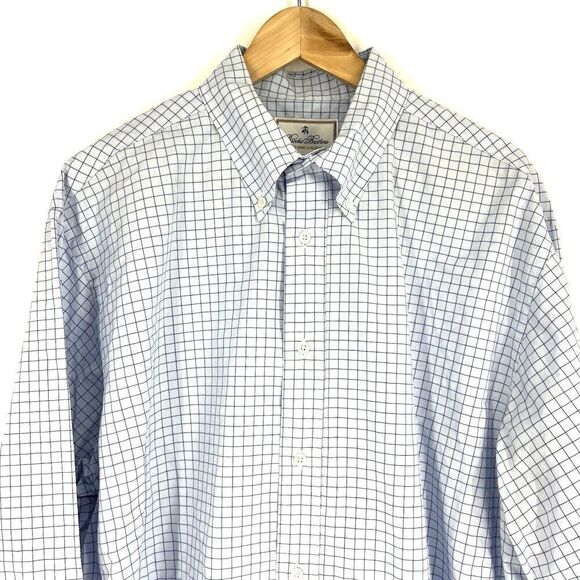 Brooks Brothers Thomas Mason Shirt Size XL Blue Luxury Collection Check Madison - Picture 2 of 9